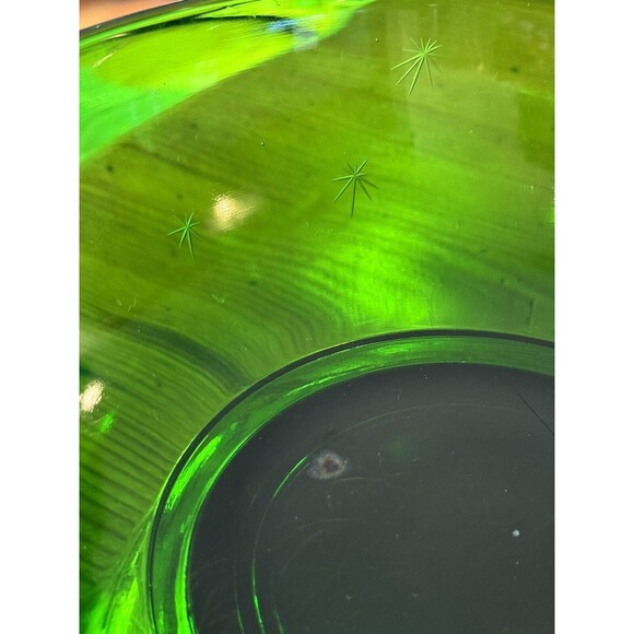 Paden City MCM Atomic Emerald Glo Green 9.25" Serving Bowl With Brass Base - Picture 7 of 14